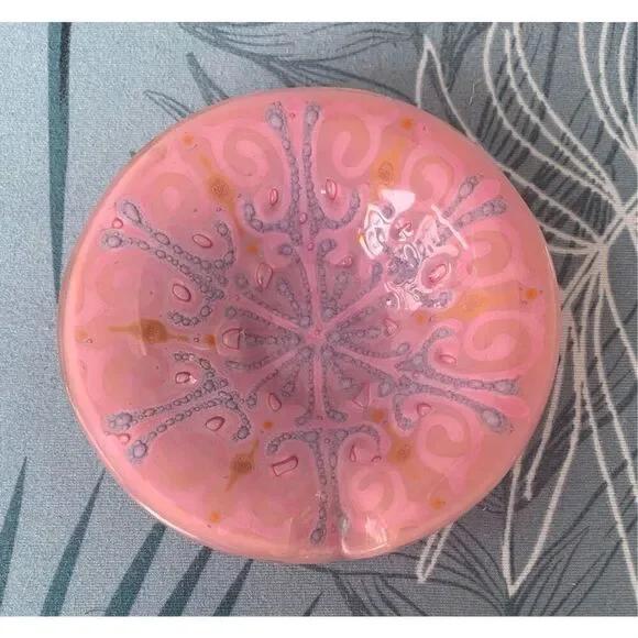 HIGGINS VINTAGE MCM PINK small FUSED ART GLASS BOWL ASHTRAY 4.5